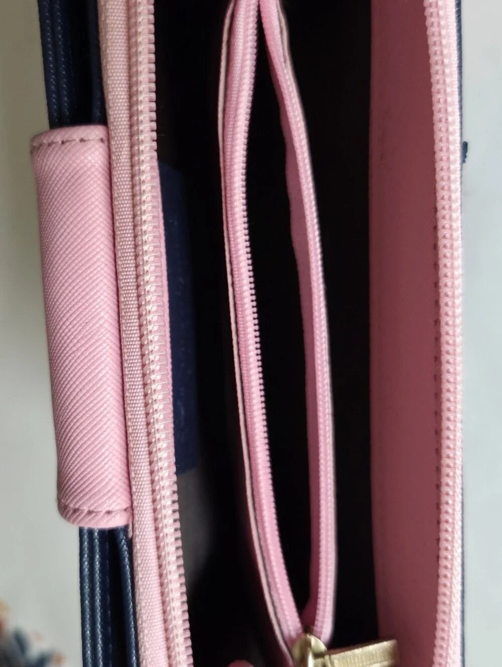 Shinzi Katoh Womans Wallet Pink Navy Blue Colorblock Zipper Compartments